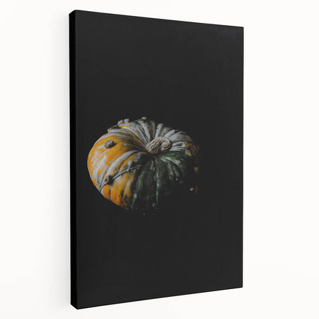 Side view of a large stretched canvas depicting a fall season landscape with warm orange and yellow hues.