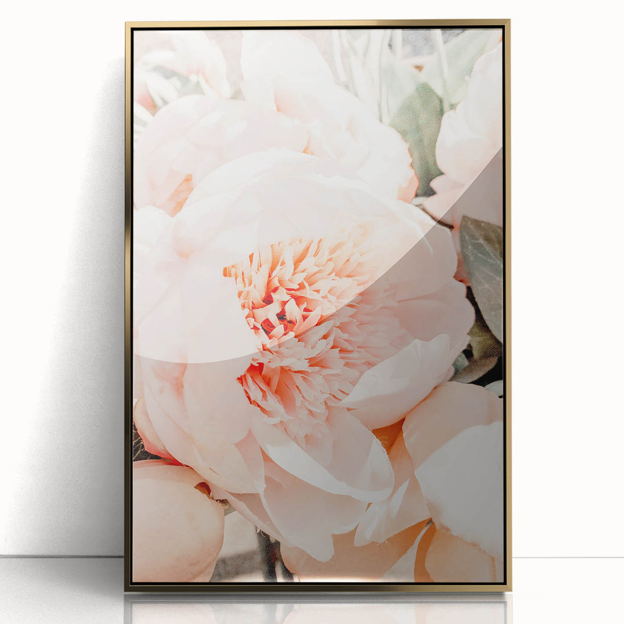 Mid-century modernist spring-themed large art print in acrylic, framed in gold, ideal for nursery wall decor.