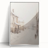 Art deco poster featuring a winter scene on white acrylic, framed, ideal for modern nursery wall art.