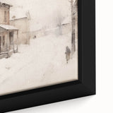 Close-up of textured black wall art featuring a winter scene on a framed canvas, highlighted by colorful accents.
