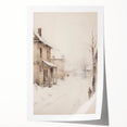 Extra large rolled canvas depicting a winter floral scene in muted blue and white tones, ideal for dining room wall art.