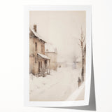 Extra large rolled canvas depicting a winter floral scene in muted blue and white tones, ideal for dining room wall art.