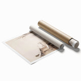 Winter-themed floral art on a large rolled canvas, featuring muted blue and white tones, ideal for classy bathroom wall art.