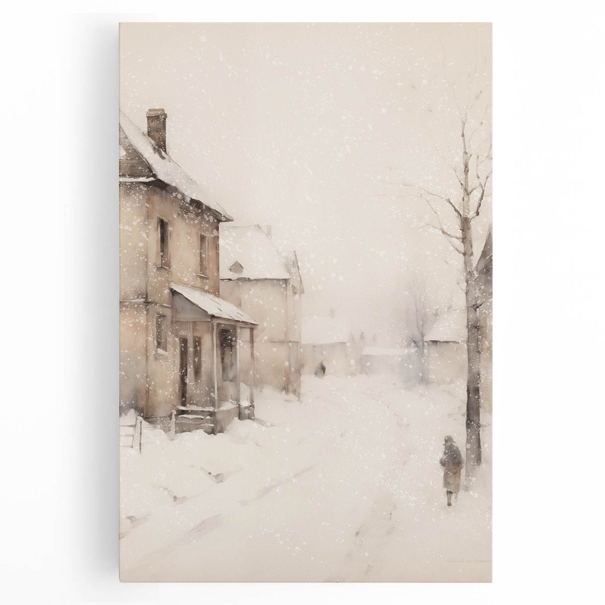 Winter tree silhouette in black and white on large stretched canvas, suitable for kitchen wall art.