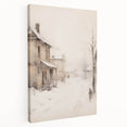Winter-themed stretched canvas with cool blue and white palette, ideal for kitchen wall art.