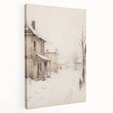 Winter-themed stretched canvas with cool blue and white palette, ideal for kitchen wall art.