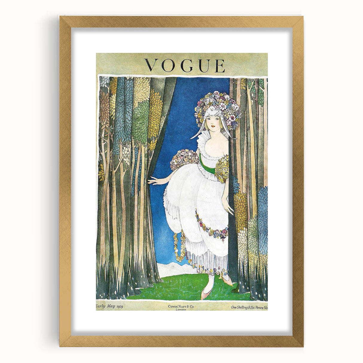 1919 Spring Vogue Cover Print - Floral Fantasy Art Deco Wall Decor