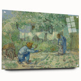 Acrylic print of a Van Gogh-inspired abstract painting in swirling blue and yellow tones.