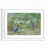 Abstract art print of swirling blue and yellow tones on a white framed canvas, suitable for bedroom or dining room decor.