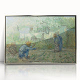 Large art print of Van Gogh's 'Starry Night' in a silver frame, rendered in mid-century modernist style.