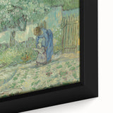 Close-up of a textured, extra large framed canvas depicting a colorful abstract design, ideal for living room decor.