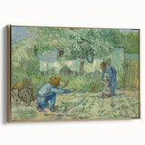 Vintage poster art of a landscape painting on a framed canvas, featuring muted earth tones, ideal for bedroom wall decor.