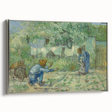Framed canvas of a Van Gogh landscape painting with vibrant colors on a black background, ideal for living room decor.