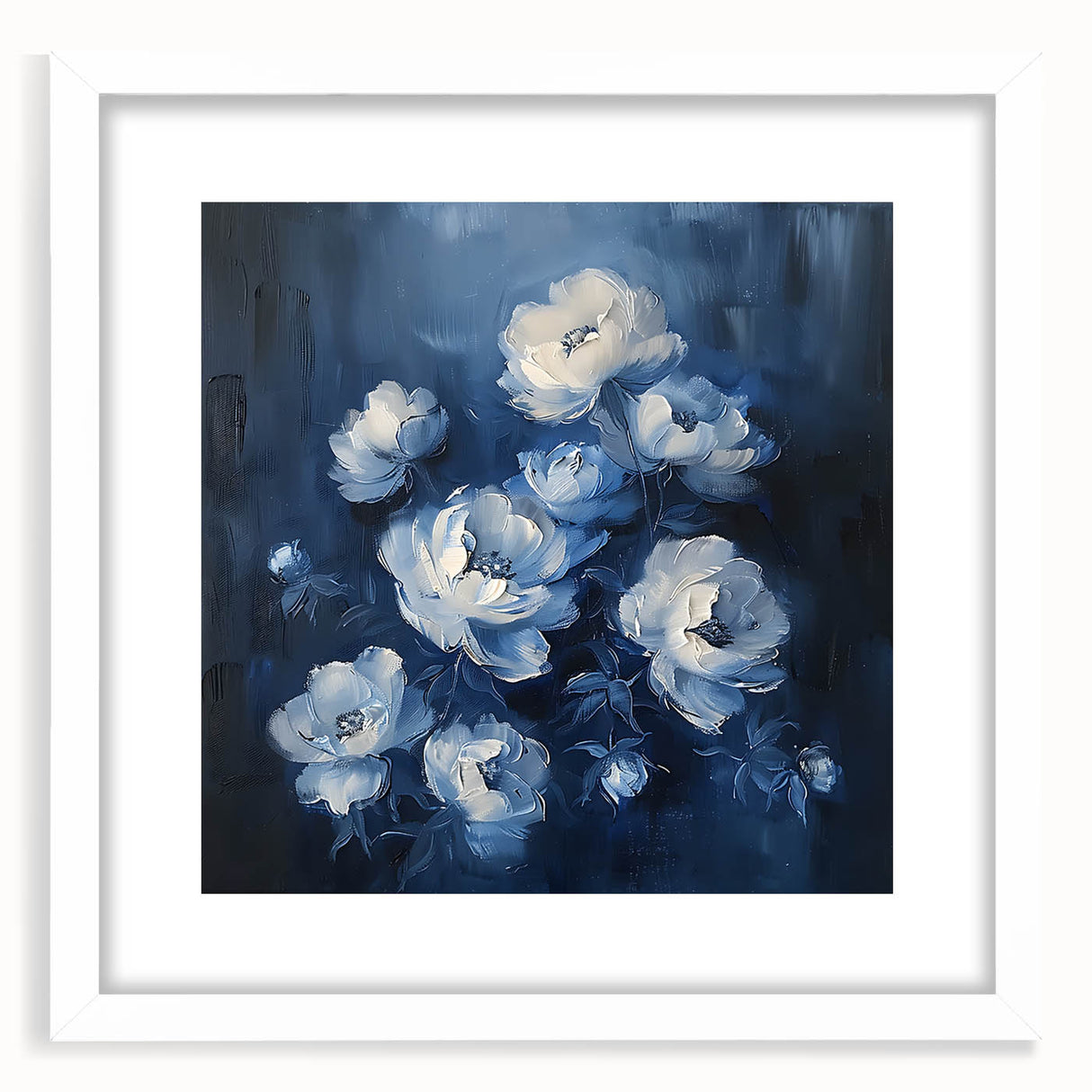 Elegant Navy & White Floral Wall Art - Modern Canvas for Living Room