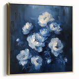 Elegant Navy & White Floral Wall Art - Modern Canvas for Living Room