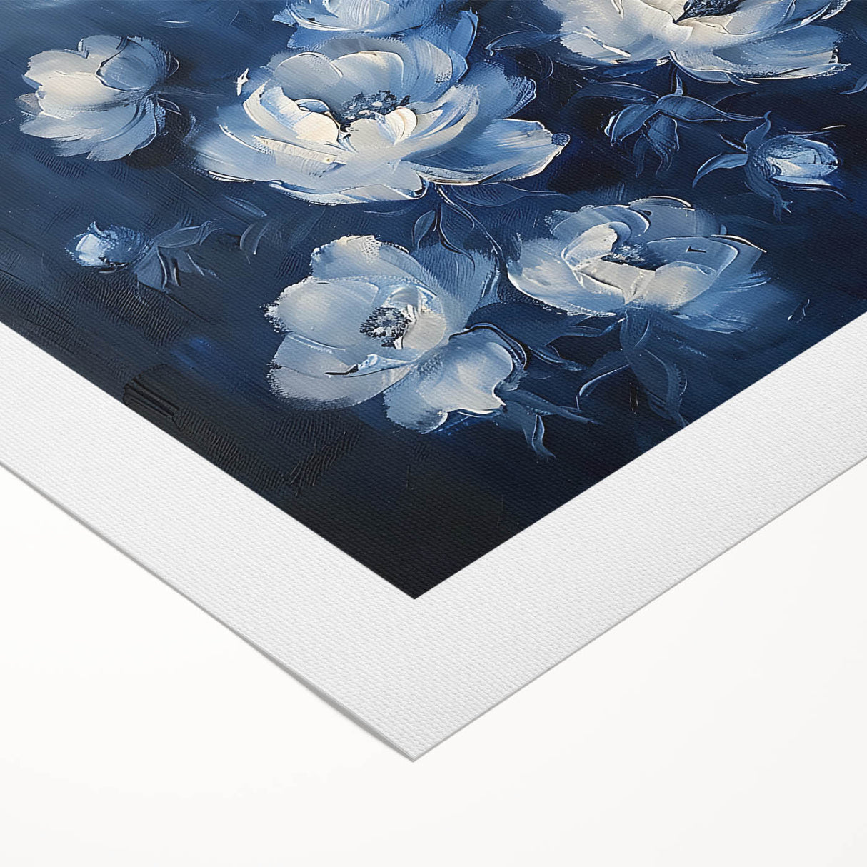Elegant Navy & White Floral Wall Art - Modern Canvas for Living Room