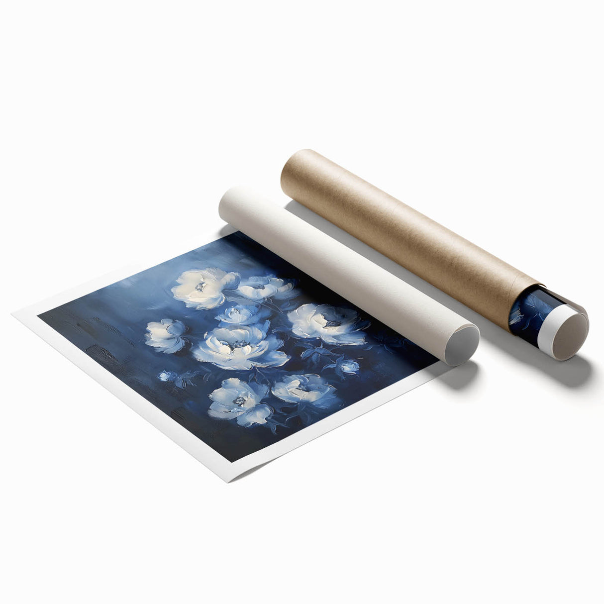 Elegant Navy & White Floral Wall Art - Modern Canvas for Living Room