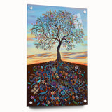 Abstract floral design on acrylic glass side view, showcasing vibrant colors and elegant shapes, elegantly displayed with pins for modern decor. Ideal for enhancing contemporary interiors.