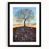 Abstract floral frame art with a black mat, showcasing vibrant colors and intricate details, perfect for modern home decor or gallery display.