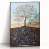 Framed acrylic artwork displaying abstract floral designs in vibrant colors, showcasing intricate details and a sleek silver frame, perfect for modern home decor.