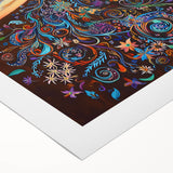 Colorful abstract floral design on rolled canvas, showcasing vibrant hues of pink, blue, and green. Ideal for home decor, this art piece adds a modern touch to any space.