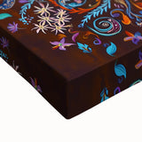 Close-up of a vibrant abstract floral canvas artwork showcasing intricate brushstrokes in shades of blue, pink, and yellow, perfect for modern home decor.