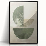 Abstract minimalist wall art framed in black acrylic, showcasing geometric designs with soft neutral tones, perfect for modern home decor and styling.