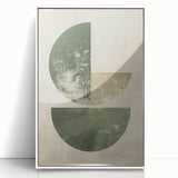 Framed abstract minimalist wall art featuring a soft white background with elegant geometric shapes, designed to enhance modern home decor aesthetics.