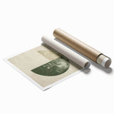 Abstract minimalist wall art print rolled and ready for display, featuring soft pastel colors and geometric shapes, packaged securely in a cardboard tube.