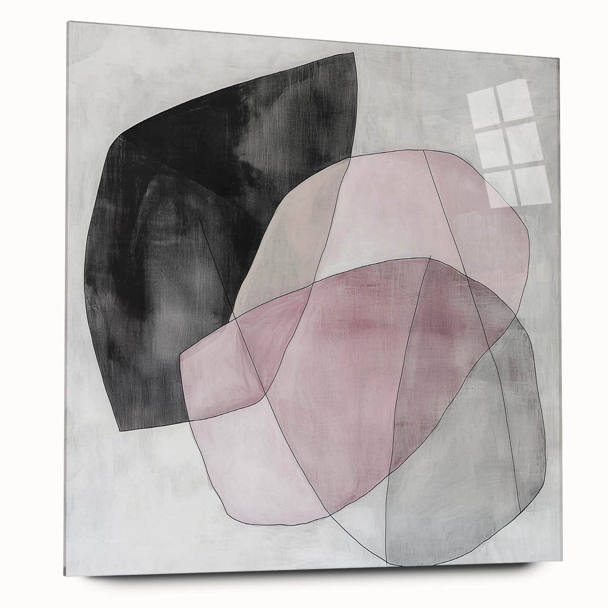 Colorful Abstract Wall Art – Pink, Black & Gray Soft Shape Canvas