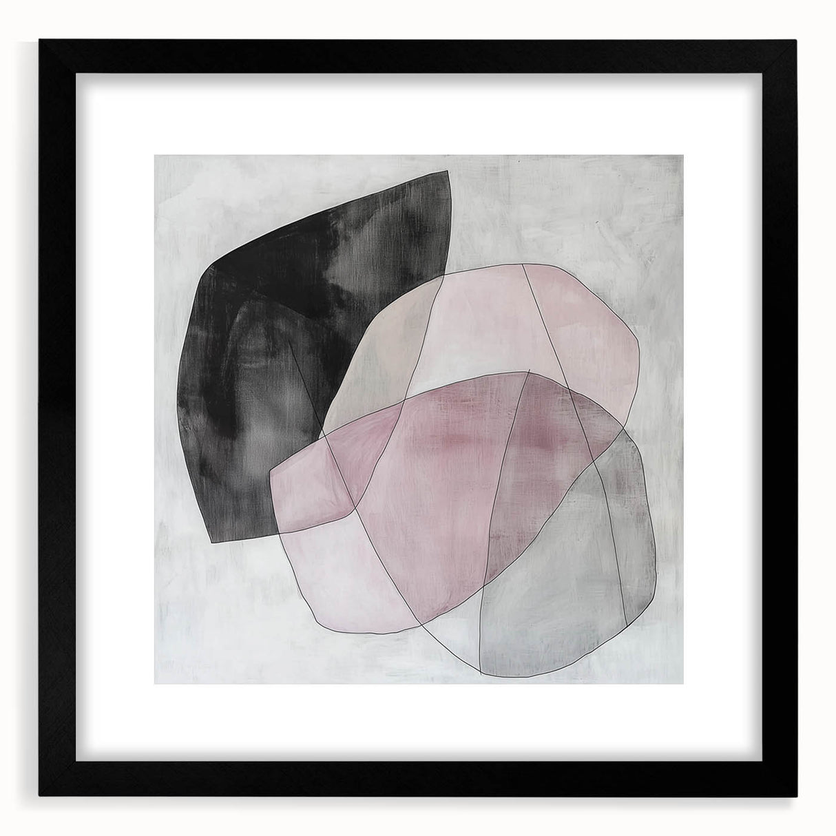 Colorful Abstract Wall Art – Pink, Black & Gray Soft Shape Canvas