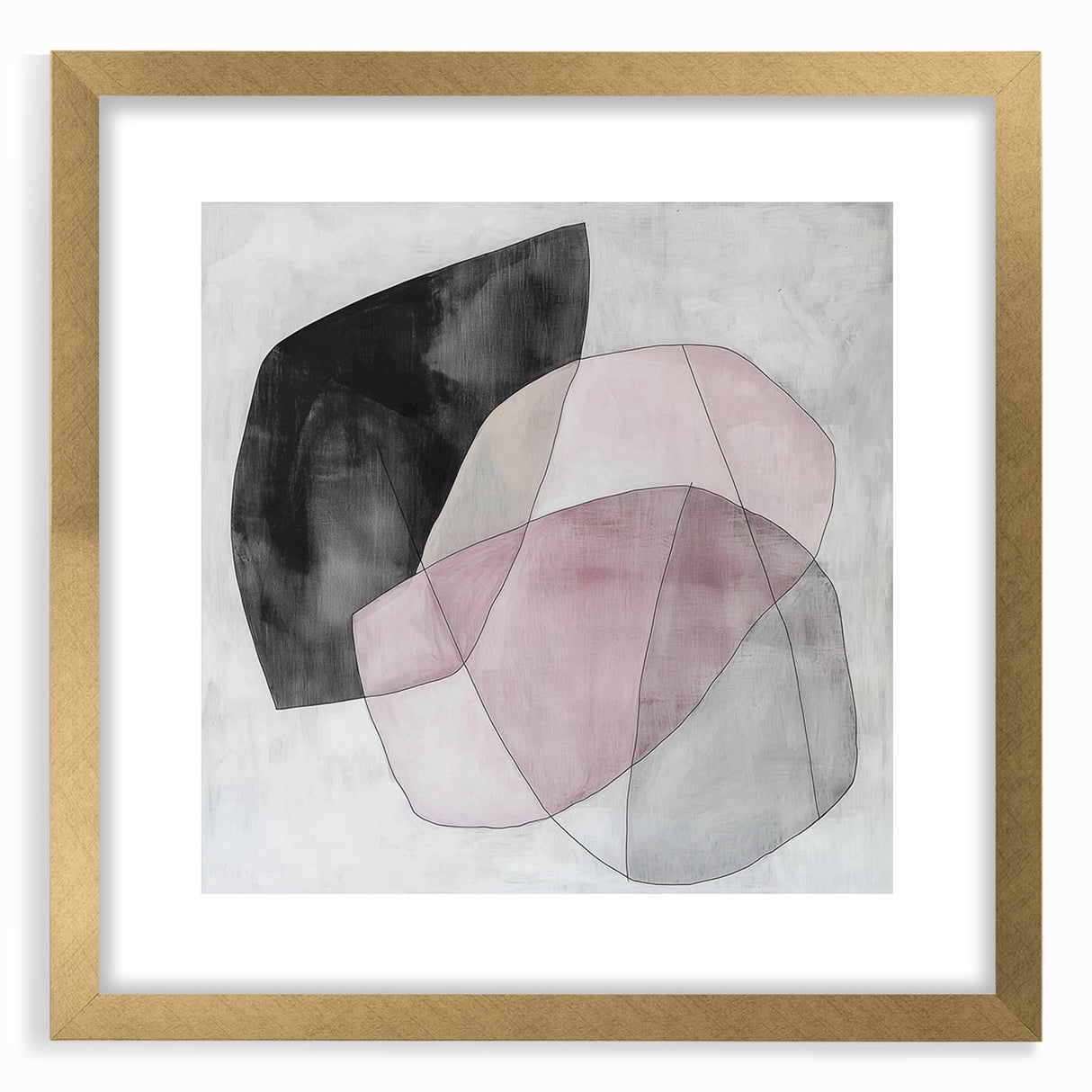 Colorful Abstract Wall Art – Pink, Black & Gray Soft Shape Canvas