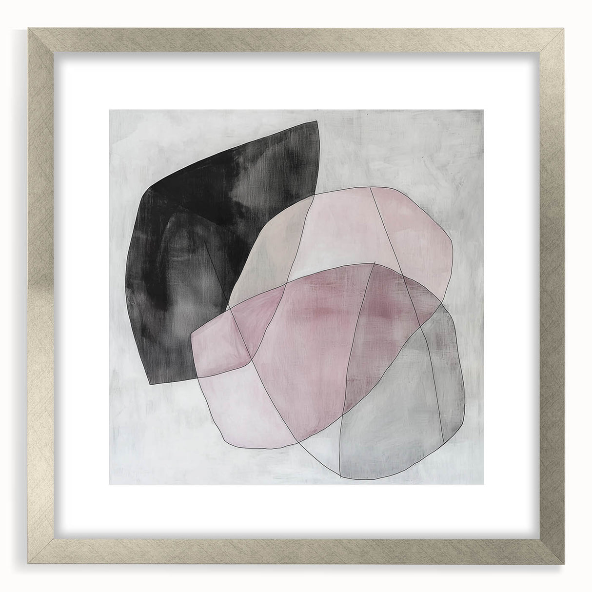 Colorful Abstract Wall Art – Pink, Black & Gray Soft Shape Canvas