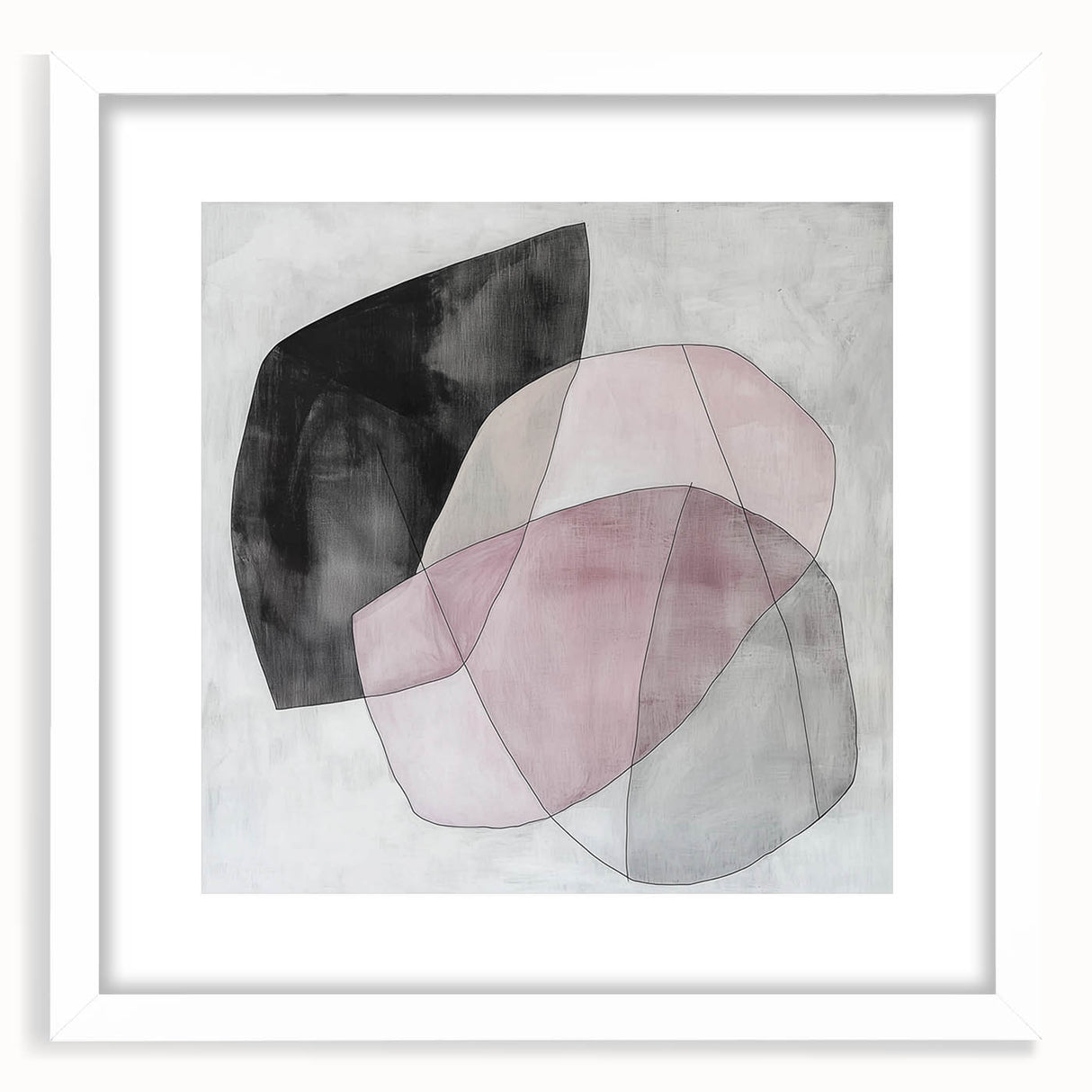 Colorful Abstract Wall Art – Pink, Black & Gray Soft Shape Canvas