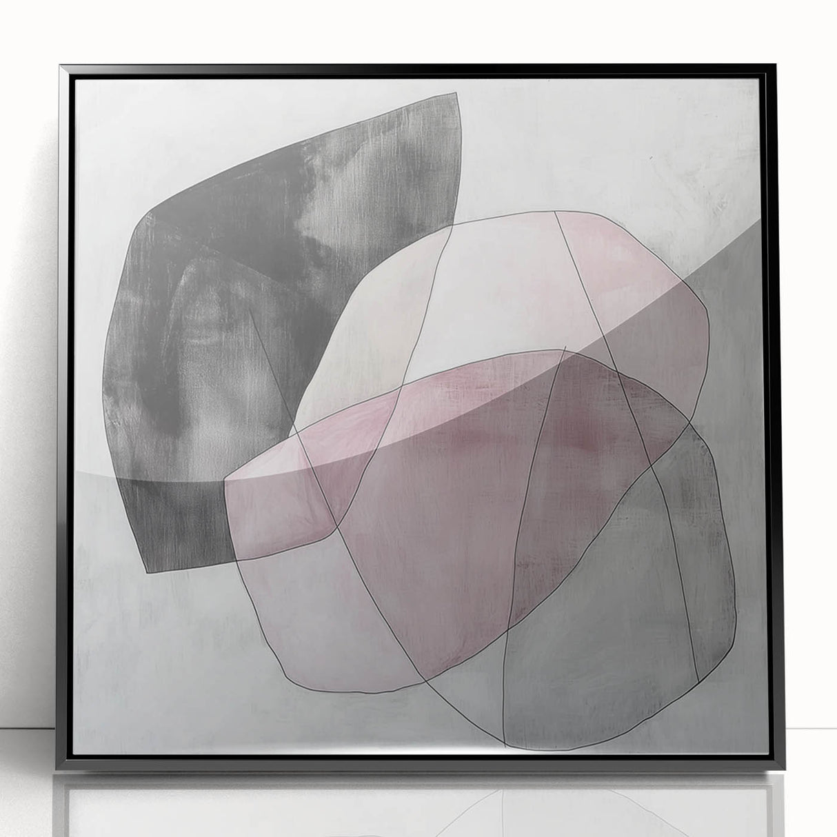 Colorful Abstract Wall Art – Pink, Black & Gray Soft Shape Canvas