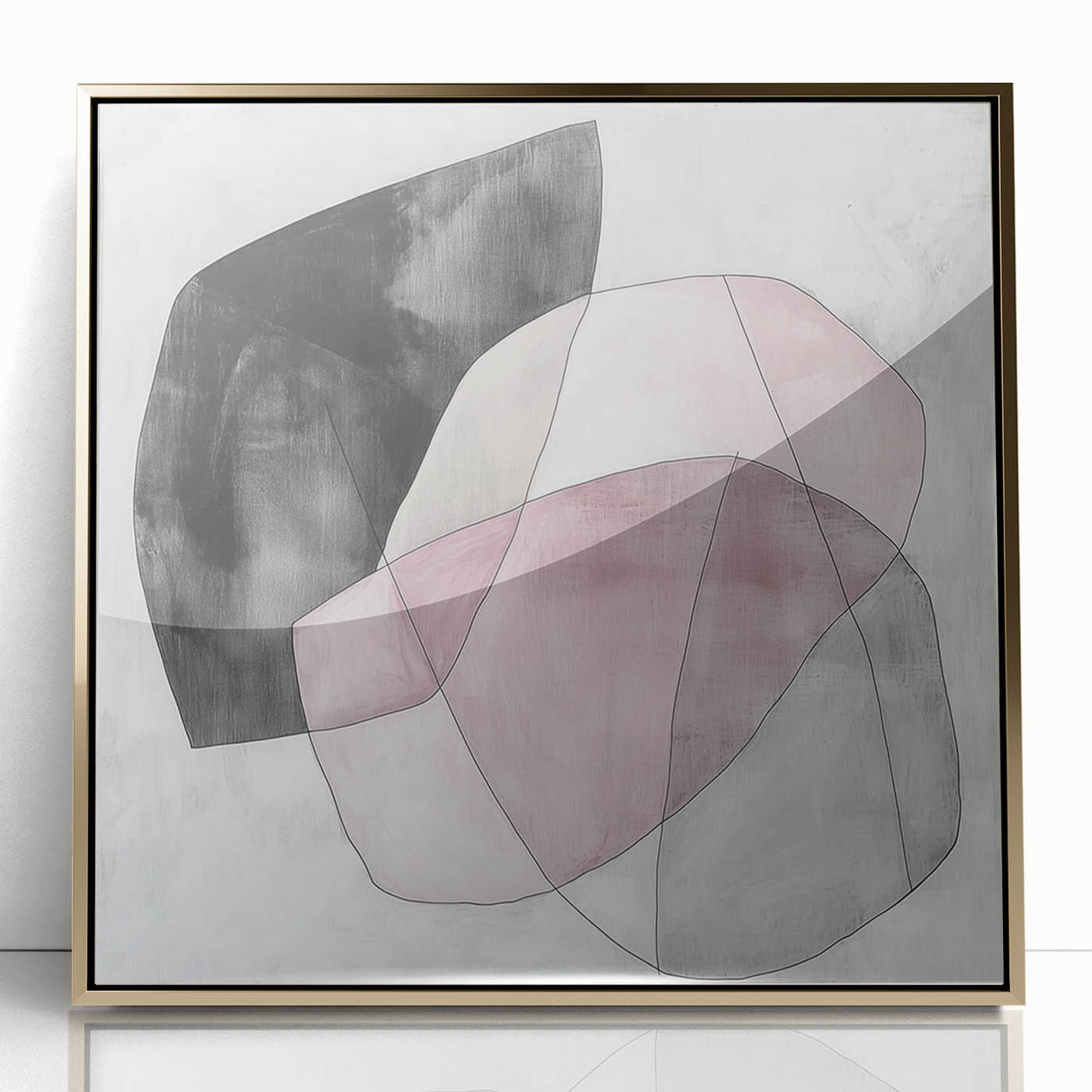 Colorful Abstract Wall Art – Pink, Black & Gray Soft Shape Canvas