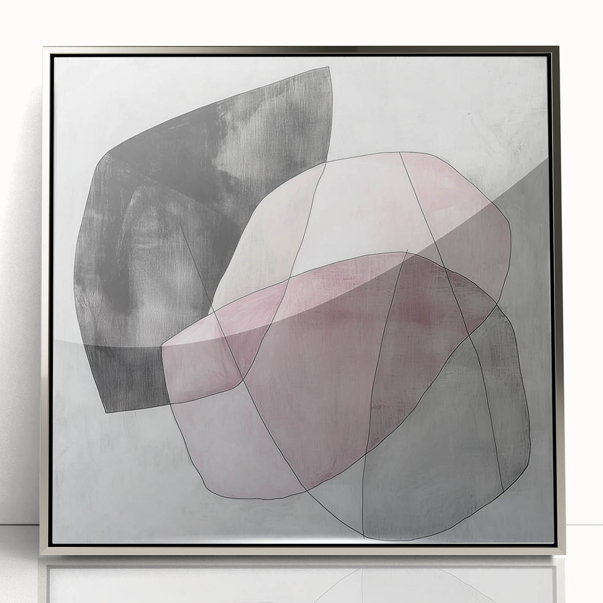 Colorful Abstract Wall Art – Pink, Black & Gray Soft Shape Canvas