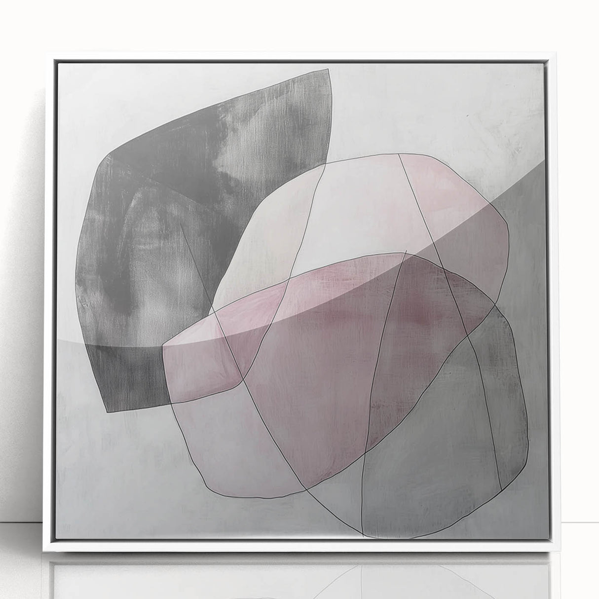 Colorful Abstract Wall Art – Pink, Black & Gray Soft Shape Canvas