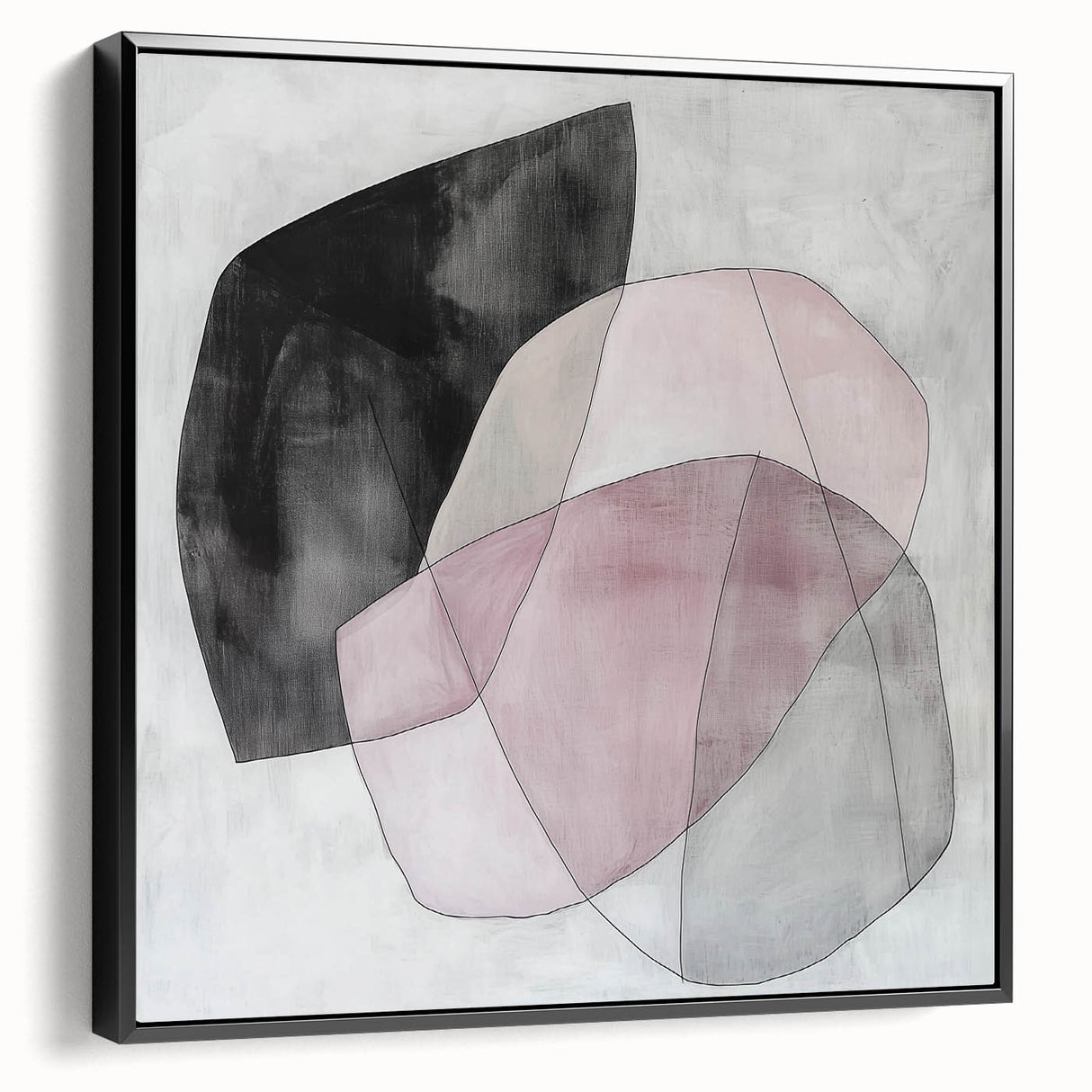 Colorful Abstract Wall Art – Pink, Black & Gray Soft Shape Canvas