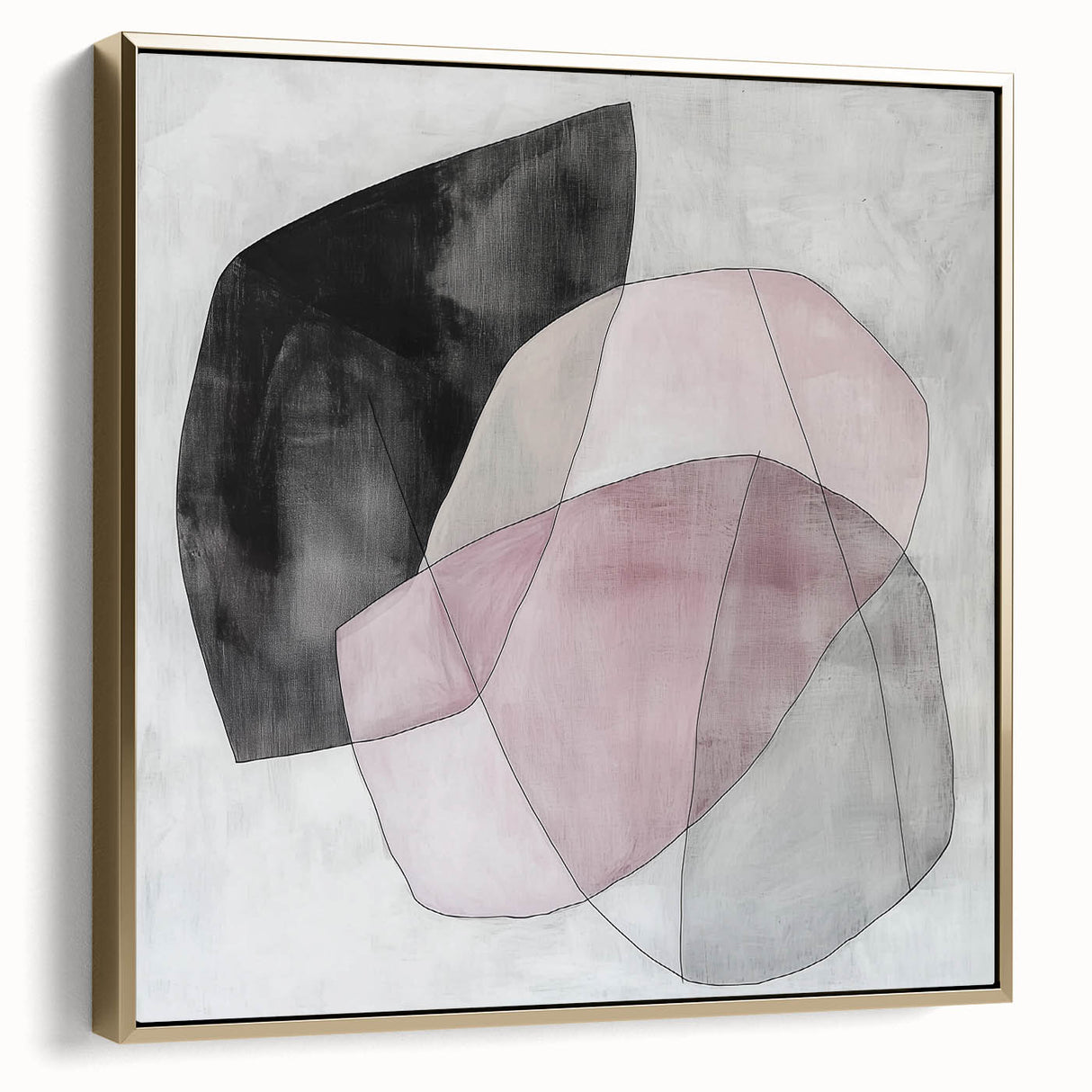 Colorful Abstract Wall Art – Pink, Black & Gray Soft Shape Canvas