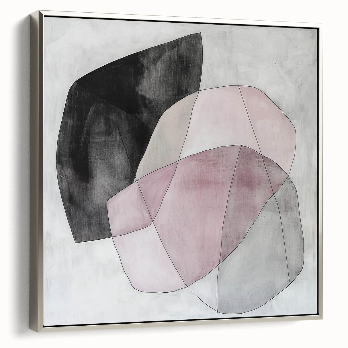 Colorful Abstract Wall Art – Pink, Black & Gray Soft Shape Canvas