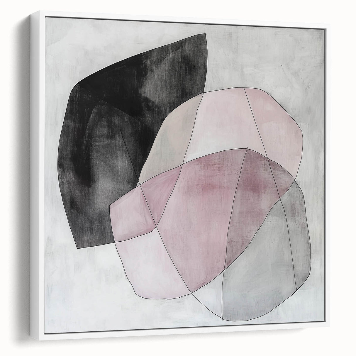 Colorful Abstract Wall Art – Pink, Black & Gray Soft Shape Canvas