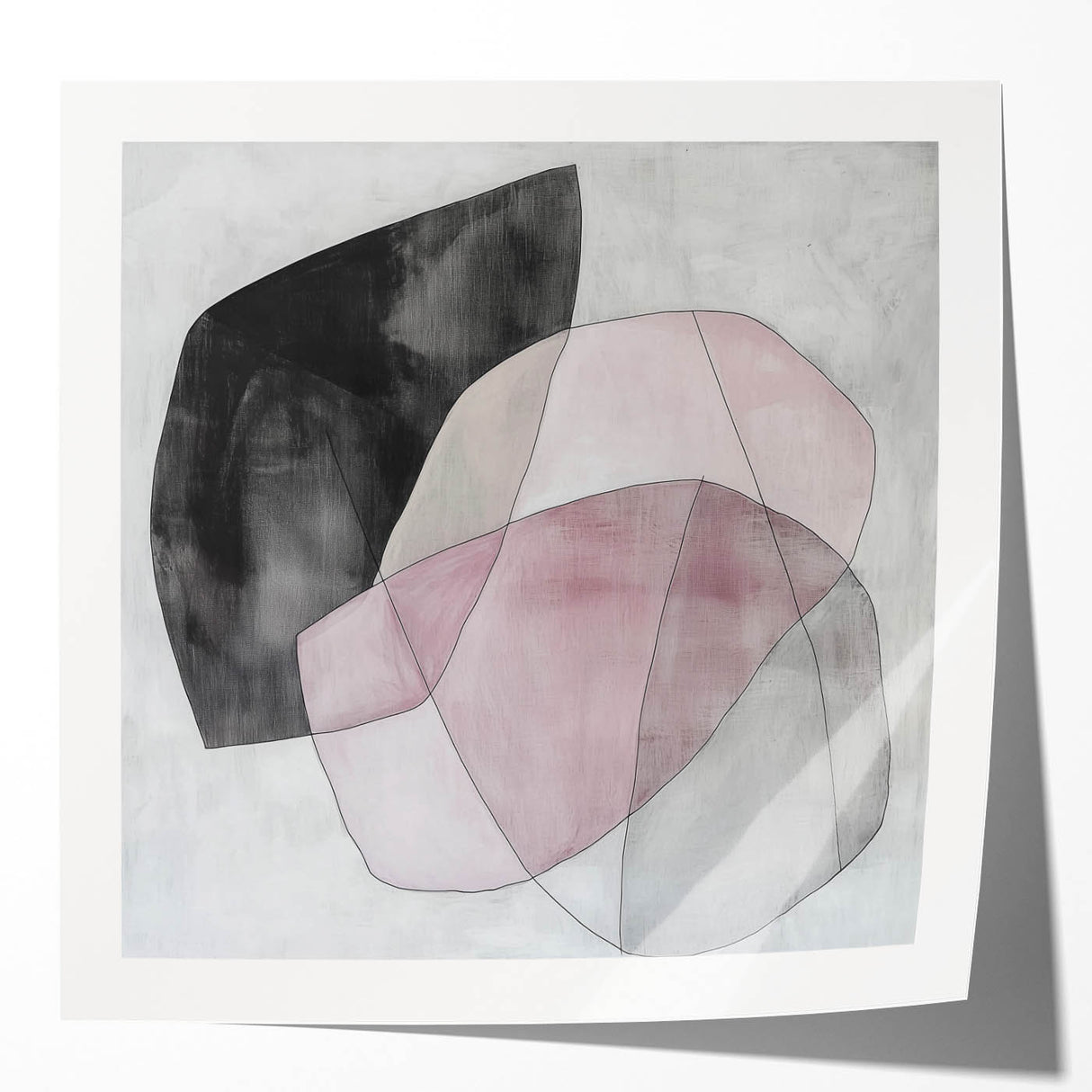 Colorful Abstract Wall Art – Pink, Black & Gray Soft Shape Canvas