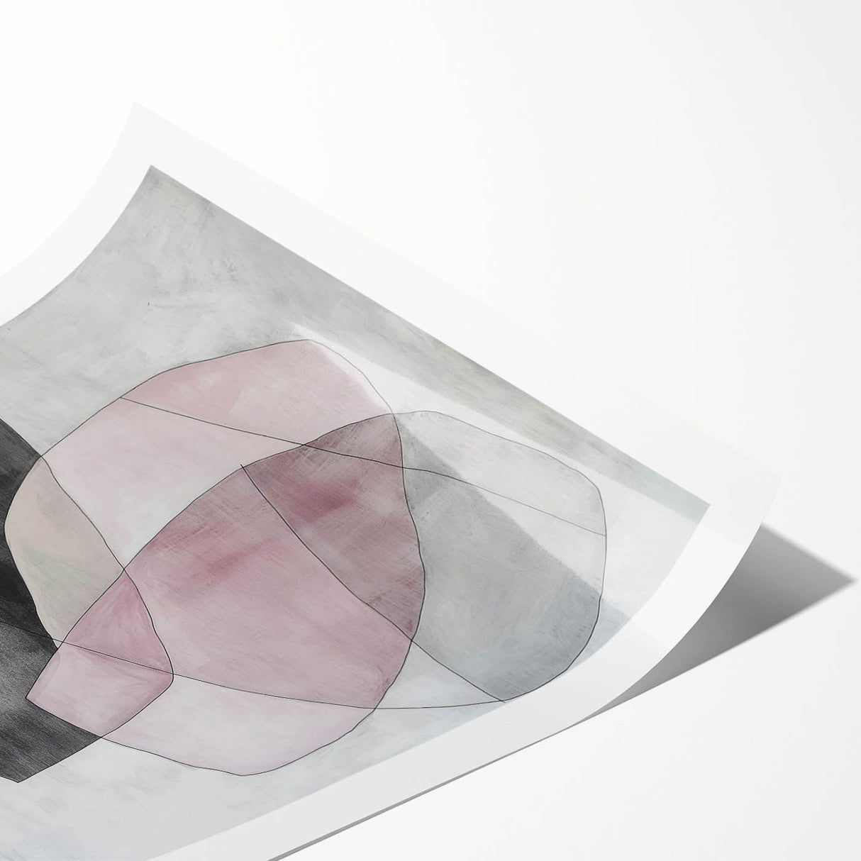 Colorful Abstract Wall Art – Pink, Black & Gray Soft Shape Canvas