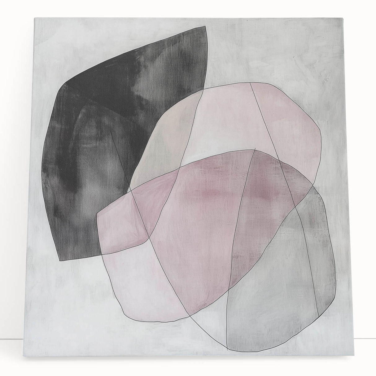 Colorful Abstract Wall Art – Pink, Black & Gray Soft Shape Canvas