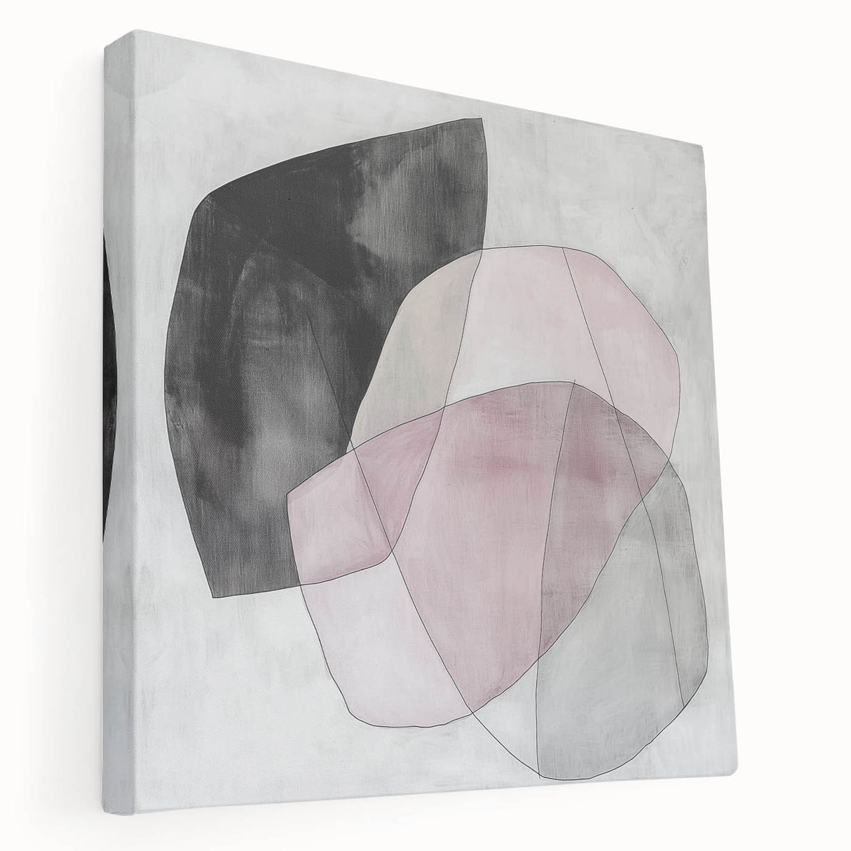 Colorful Abstract Wall Art – Pink, Black & Gray Soft Shape Canvas