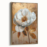 Luxury Gold & White Floral Wall Art - Modern Living Room Canvas