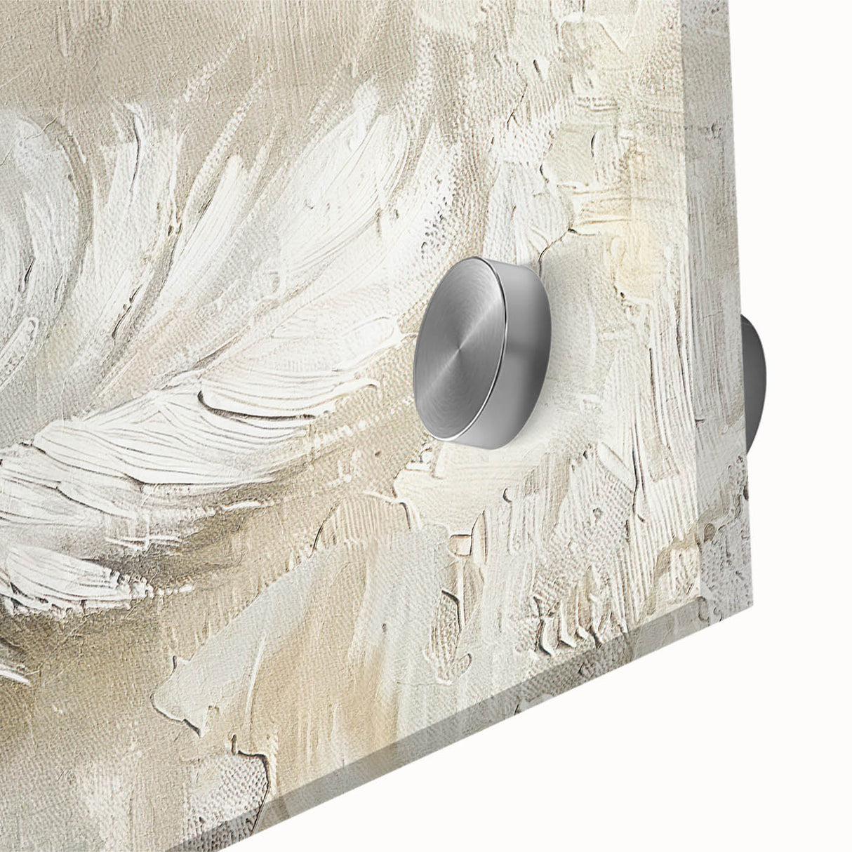 Abstract minimalist wall art design featuring soft pastel colors and geometric shapes, beautifully displayed in a close-up view on acrylic glass. Perfect for modern home decor.