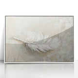 Framed acrylic wall art showcasing an abstract minimalist design in soft white tones, elegantly displayed against a neutral background, perfect for modern home decor.