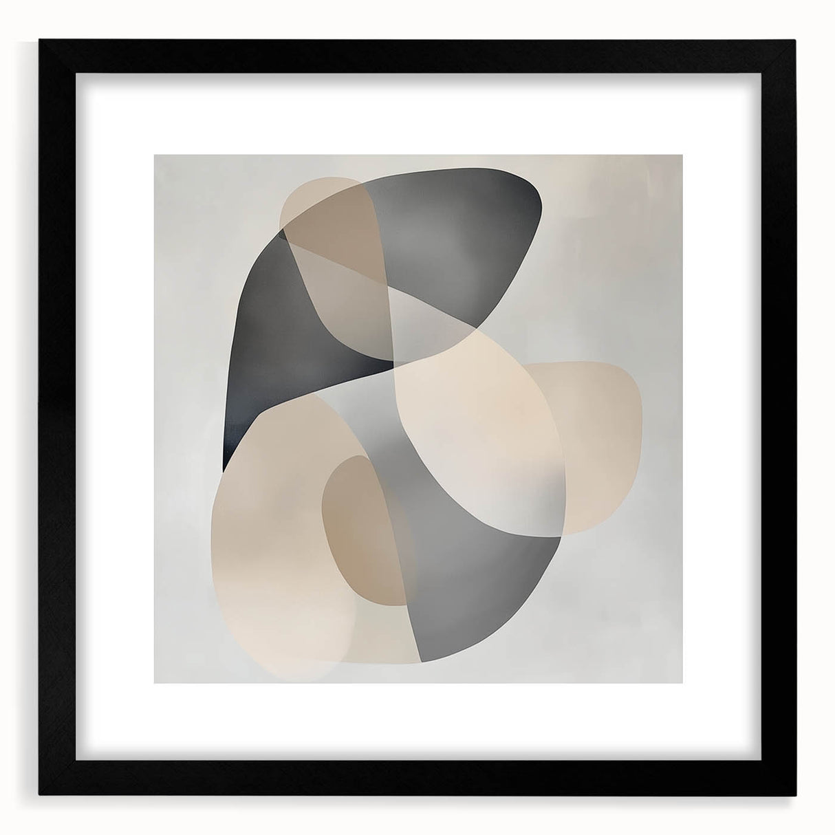 Abstract Art Prints – Beige & Gray Organic Shape Modern Wall Canvas